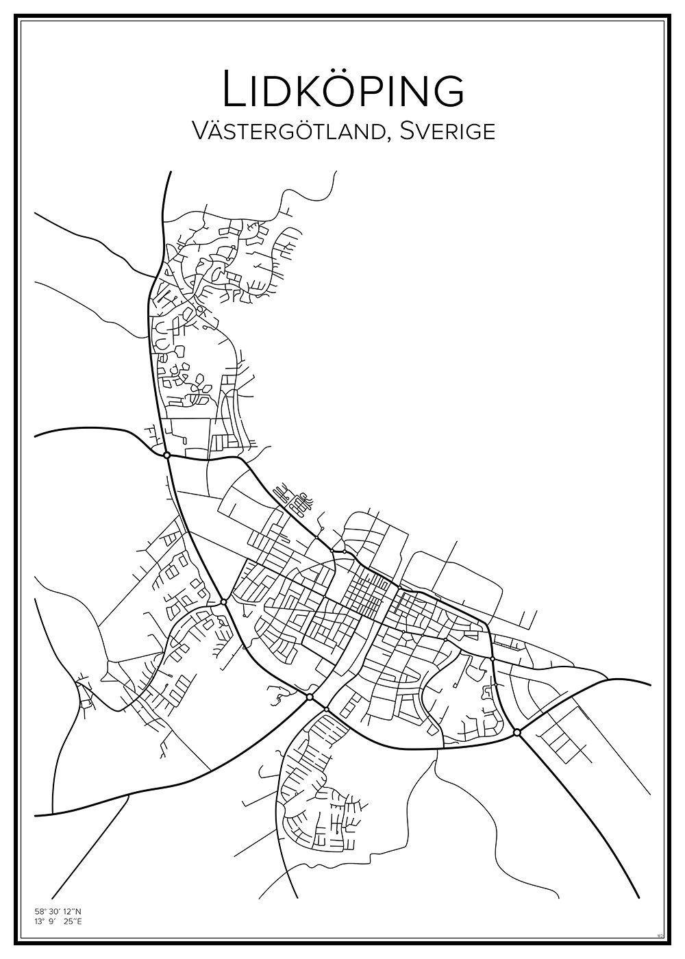 Stadskarta över Lidköping