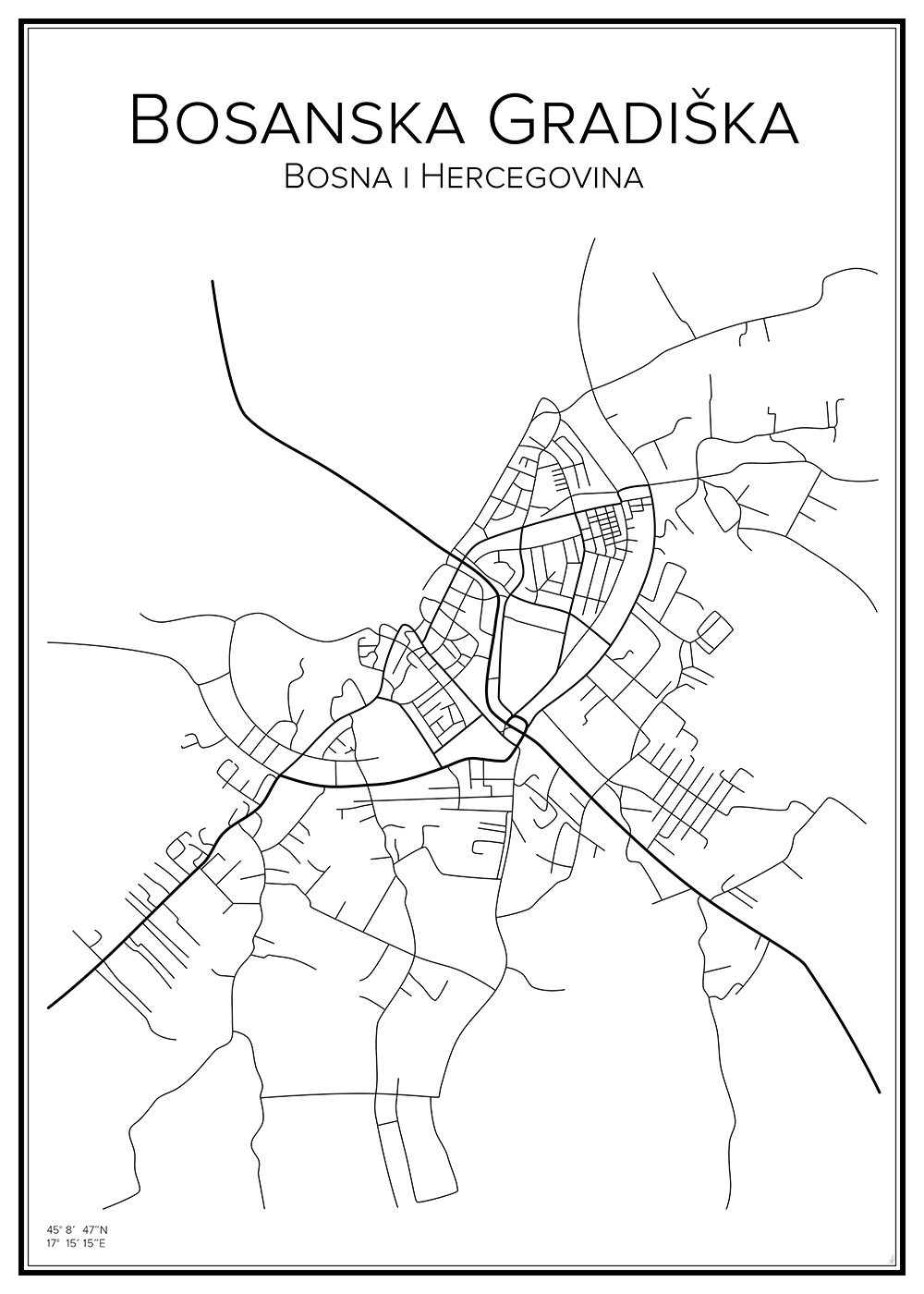 Stadskarta över Bosanska Gradiška