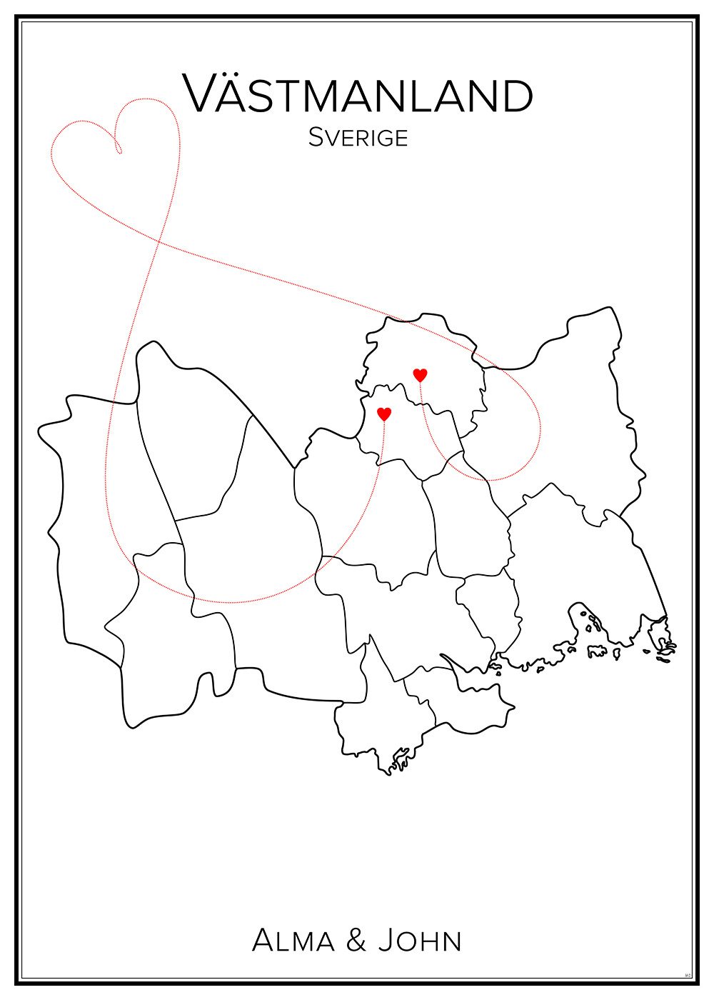 Kärlekskarta över Västmanland