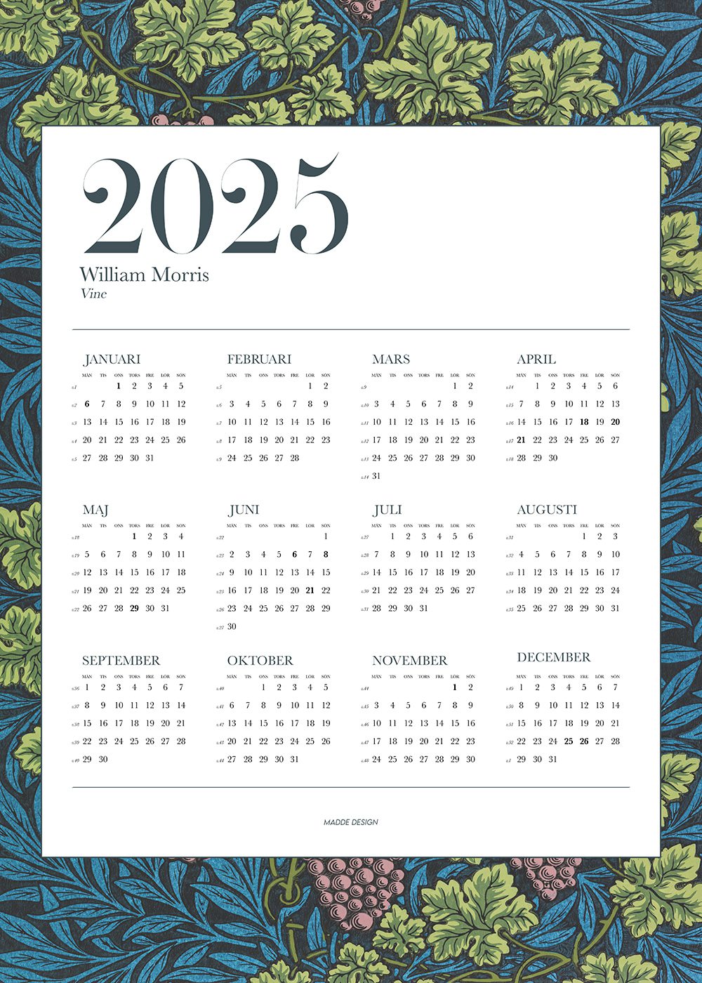 William Morris Kalender 2025 Poster Vine