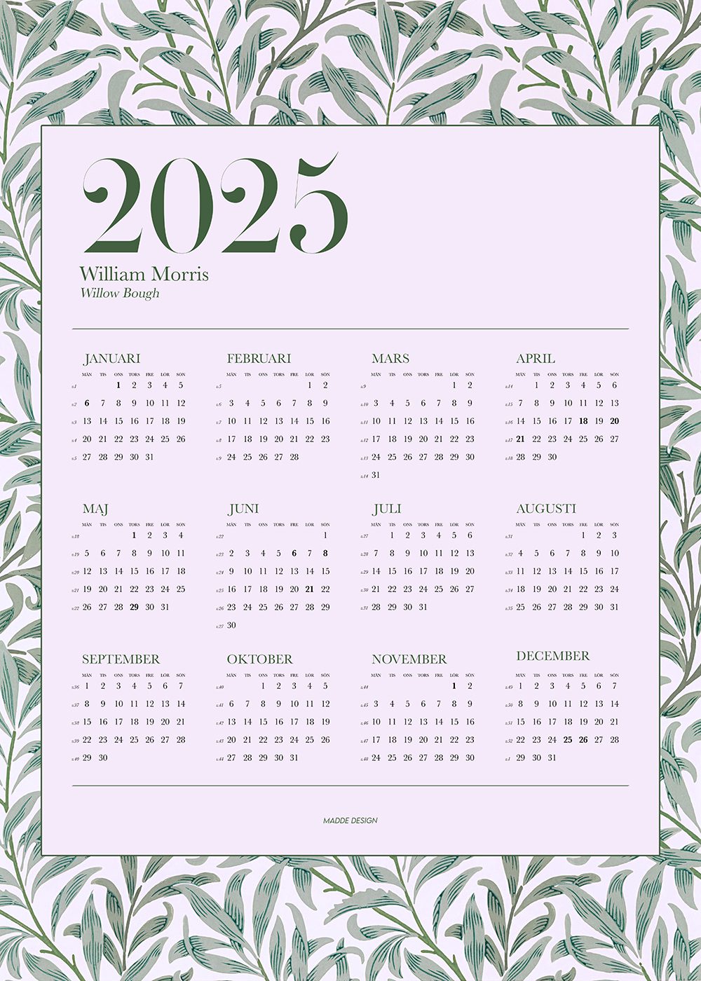 William Morris Kalender 2025 Poster willow bough