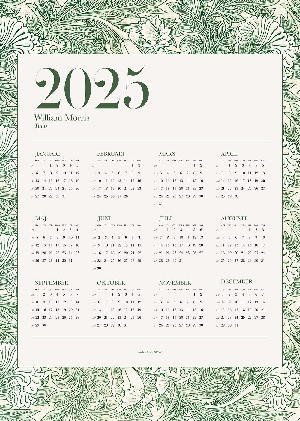 William Morris Kalender 2025 Poster Tulip