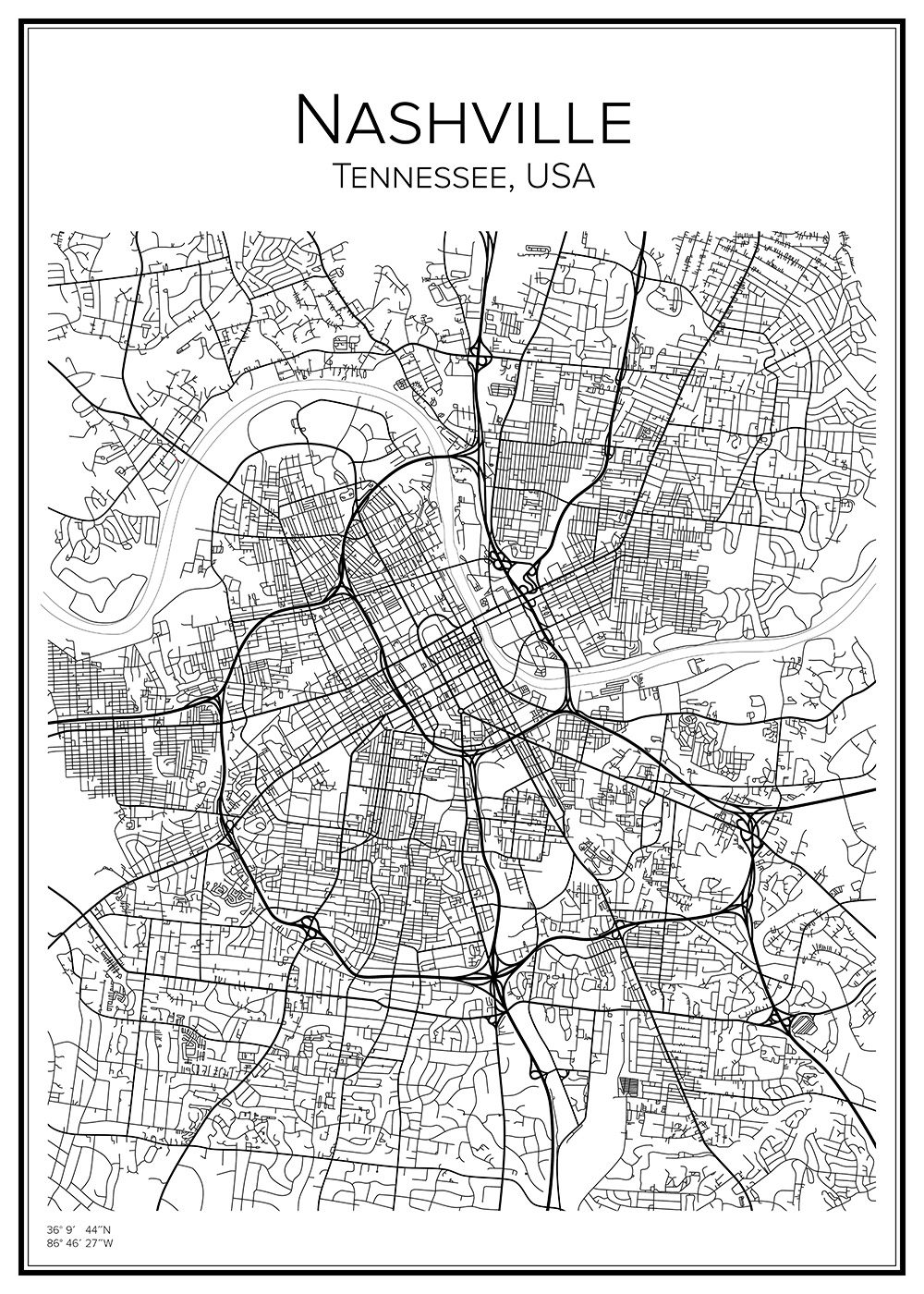 Stadskarta över Nashville